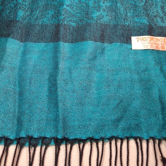 NWOT PASHMINA long cashmere-silk scarf/wrap/shawl/coverup - teal-turquoise - Picture 3 of 6